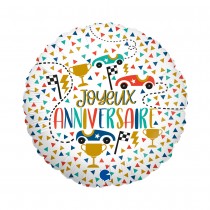 BALLON ALUMINIUM ROND ANNIVERSAIRE VOITURE 35CM