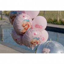 BALLON ALUMINIUM ROND POUPÉE GIRLY MODE 45CM ROSE