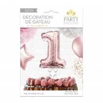 BALLON CHIFFRE 1 TIGE PAPIER GÂTEAU 15CM ROSE GOLD