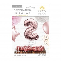 BALLON CHIFFRE 2 TIGE PAPIER GÂTEAU 15CM ROSE GOLD