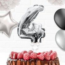 BALLON CHIFFRE 4 TIGE PAPIER GÂTEAU 15CM ARGENT