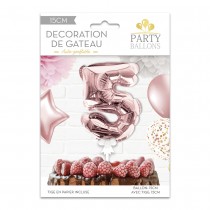 BALLON CHIFFRE 5 TIGE PAPIER GÂTEAU 15CM ROSE GOLD