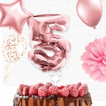 BALLON CHIFFRE 5 TIGE PAPIER GÂTEAU 15CM ROSE GOLD