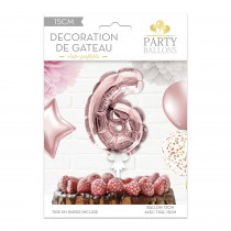 BALLON CHIFFRE 6 TIGE PAPIER GÂTEAU 15CM ROSE GOLD