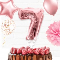 BALLON CHIFFRE 7 TIGE PAPIER GÂTEAU 15CM ROSE GOLD