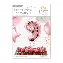 BALLON CHIFFRE 9 TIGE PAPIER GÂTEAU 15CM ROSE GOLD