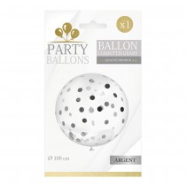 BALLON GÉANT LATEX À CONFETTIS 1M ARGENT