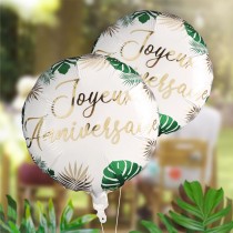 BALLON MÉTAL ANNIVERSAIRE TROPICAL PARTY 35CM VERT