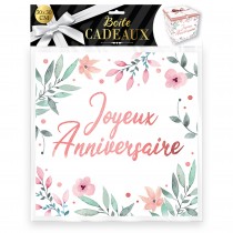 BOÎTE CADEAU  FLEURS JOYEUX ANNIVERSAIRE 30X30CM ROSE