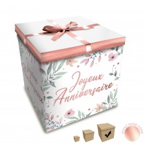 BOÎTE CADEAU  FLEURS JOYEUX ANNIVERSAIRE 30X30CM ROSE