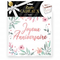 BOÎTE CADEAU FLEUR JOYEUX ANNIVERSAIRE 20X20CM ROSE