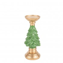 BOUGEOIR RÉSINE FIGURINE SAPIN 22.5X9CM OR VERT