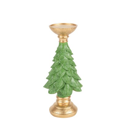 BOUGEOIR RSINE FIGURINE SAPIN 26.5X12CM OR VERT