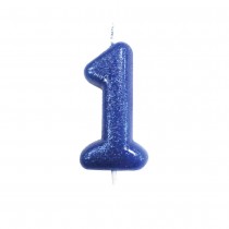 BOUGIE CHIFFRE 1 ANNIVERSAIRE 7CM PAILLETÉ BLEU