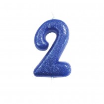 BOUGIE CHIFFRE 2 ANNIVERSAIRE 7CM PAILLETÉ BLEU