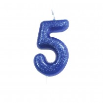 BOUGIE CHIFFRE 5 ANNIVERSAIRE 7CM PAILLETÉ BLEU