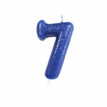 BOUGIE CHIFFRE 7 ANNIVERSAIRE 7CM PAILLETÉ BLEU