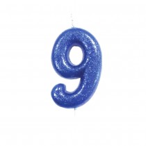 BOUGIE CHIFFRE 9 ANNIVERSAIRE 7CM PAILLETÉ BLEU