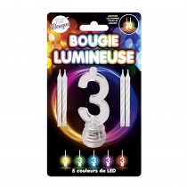 BOUGIE LUMINEUSE CHIFFRE 3 LED CLIGNOTANT 7CM