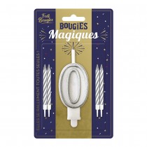 BOUGIES CHIFFRE 0 MÈCHE MAGIQUE 11CM BLANC