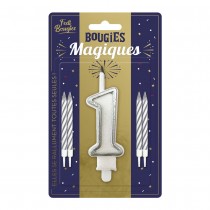 BOUGIES CHIFFRE 1 MÈCHE MAGIQUE 11CM BLANC