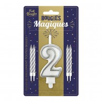 BOUGIES CHIFFRE 2 MÈCHE MAGIQUE 11CM BLANC