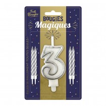 BOUGIES CHIFFRE 3 MÈCHE MAGIQUE 11CM BLANC