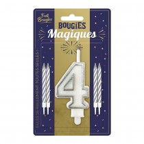 BOUGIES CHIFFRE 4 MÈCHE MAGIQUE 11CM BLANC