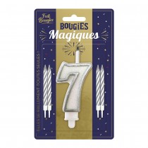 BOUGIES CHIFFRE 7 MÈCHE MAGIQUE 11CM BLANC