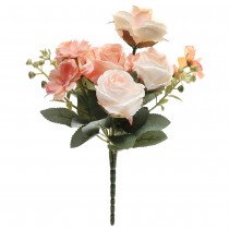 BOUQUET ROMANTIQUE ROSE ARTIFICIELLE 31CM PÊCHE