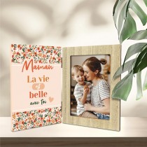 CADRE PHOTO BOIS MAMAN VIE BELLE 26.5X18CM ROSE