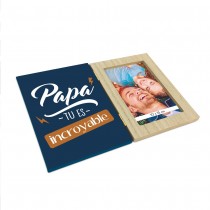 CADRE PHOTO BOIS PAPA INCROYABLE 26.5X18CM BLEU