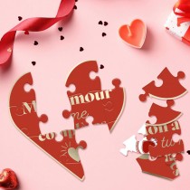 CARTE PUZZLE CUR MESSAGE AMOUR 14CM ROUGE