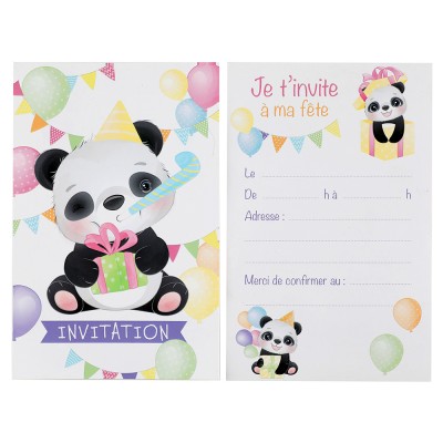 Lot 8 cartes d'invitation anniversaire enfant - Animaux Koala et Panda
