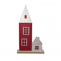 CENTRE DE TABLE ÉGLISE MAISON FEUTRE 20X35CM ROUGE