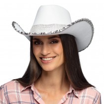 CHAPEAU COWBOY BLANC STRASS SEQUINS ARGENT FEMME