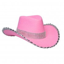 CHAPEAU COWBOY ROSE STRASS SEQUINS ARGENT FEMME