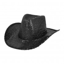 CHAPEAU DE COWBOY FESTIF RODÉO SEQUINS NOIR ADULTE