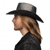 CHAPEAU DE COWBOY FESTIF RODÉO SEQUINS NOIR ADULTE