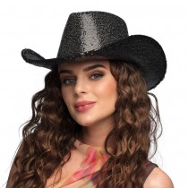 CHAPEAU DE COWBOY FESTIF RODÉO SEQUINS NOIR ADULTE