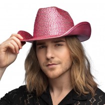 CHAPEAU DE COWBOY GLAMOUR ROSE VIF ADULTE