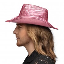 CHAPEAU DE COWBOY GLAMOUR ROSE VIF ADULTE