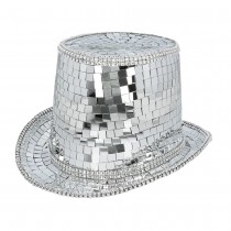 CHAPEAU HAUT-DE-FORME FACETTES DISCO ARGENT ADULTE