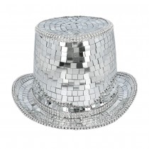 CHAPEAU HAUT-DE-FORME FACETTES DISCO ARGENT ADULTE