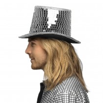 CHAPEAU HAUT-DE-FORME FACETTES DISCO ARGENT ADULTE