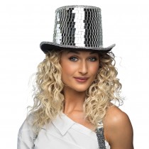 CHAPEAU HAUT-DE-FORME FACETTES DISCO ARGENT ADULTE