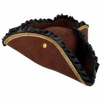 CHAPEAU TRICORNE MARRON À VOLANTS PIRATE ADULTE