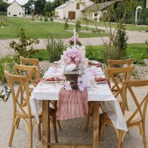 CHEMIN DE TABLE ORGANZA PERLES 28CMX5M ROSE