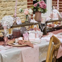 CHEMIN DE TABLE ORGANZA PERLES 28CMX5M ROSE