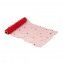 CHEMIN DE TABLE ORGANZA PERLES 28CMX5M ROUGE